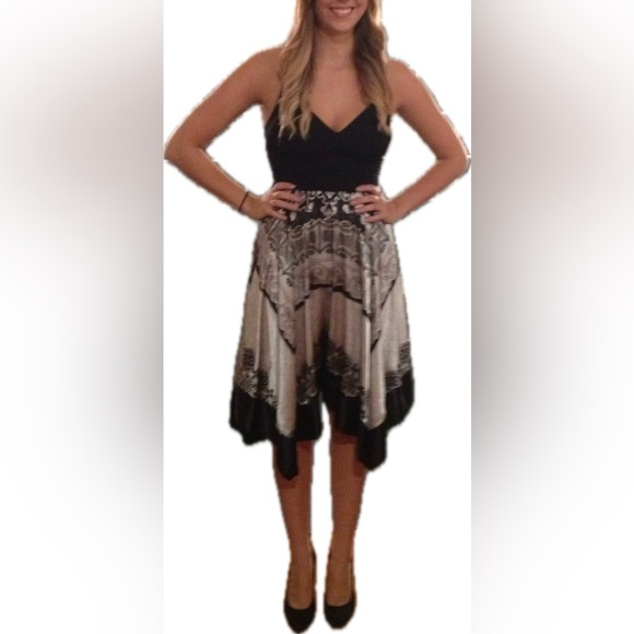 Sangria Black Silver Halter Top Silk Scarf Skirt Dress | Size 6 | Worn Once - Picture 3 of 8